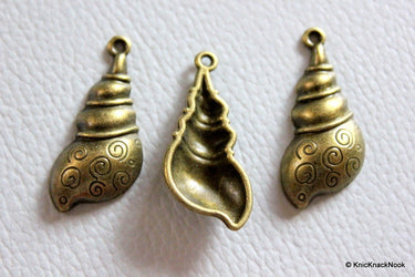 3 x Zinc Alloy Bronze Tone Sea Shell Charms Pendants 30mm x 15mm